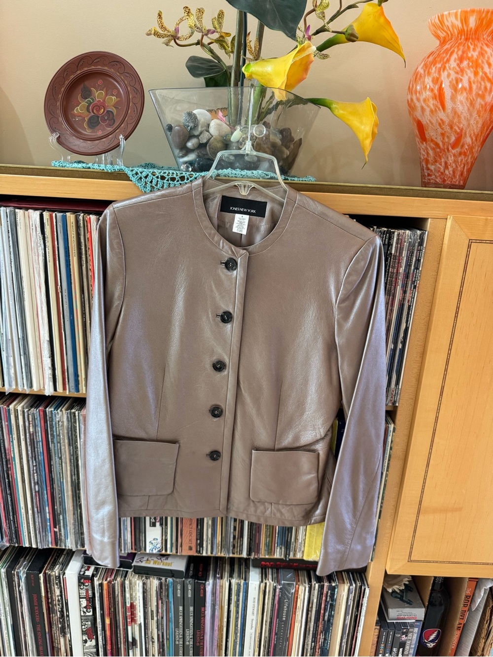 PRICE DROP: NWOT,Jones New York,8, lined MAUVE METALLIC LAMBSKIN LEATHER JKT
